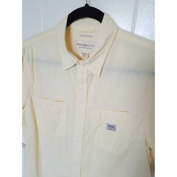 DENIM & SUPPLY Mens Regular Fit  S/S Button Front Logo Shirt M Light Yellow - Picture 2 of 8